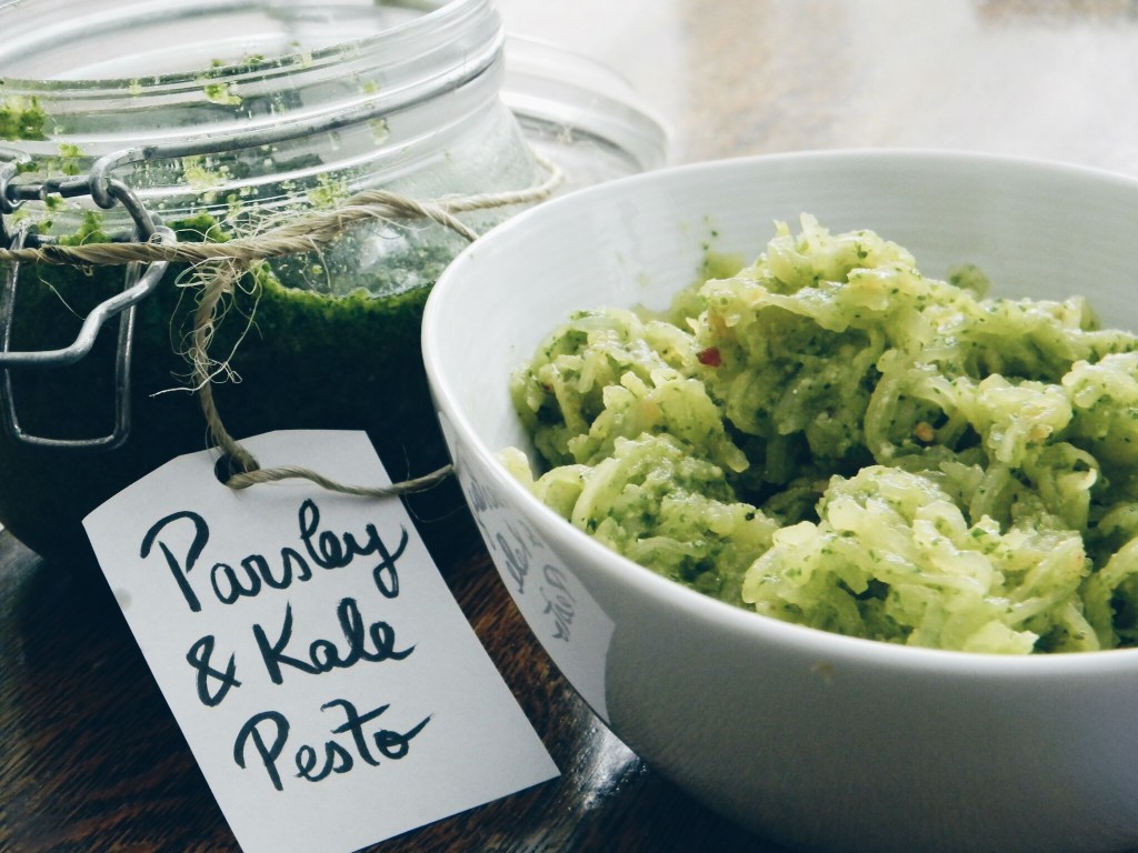 Spaghetti Squash with Parsley and Kale&nbsp;Pesto