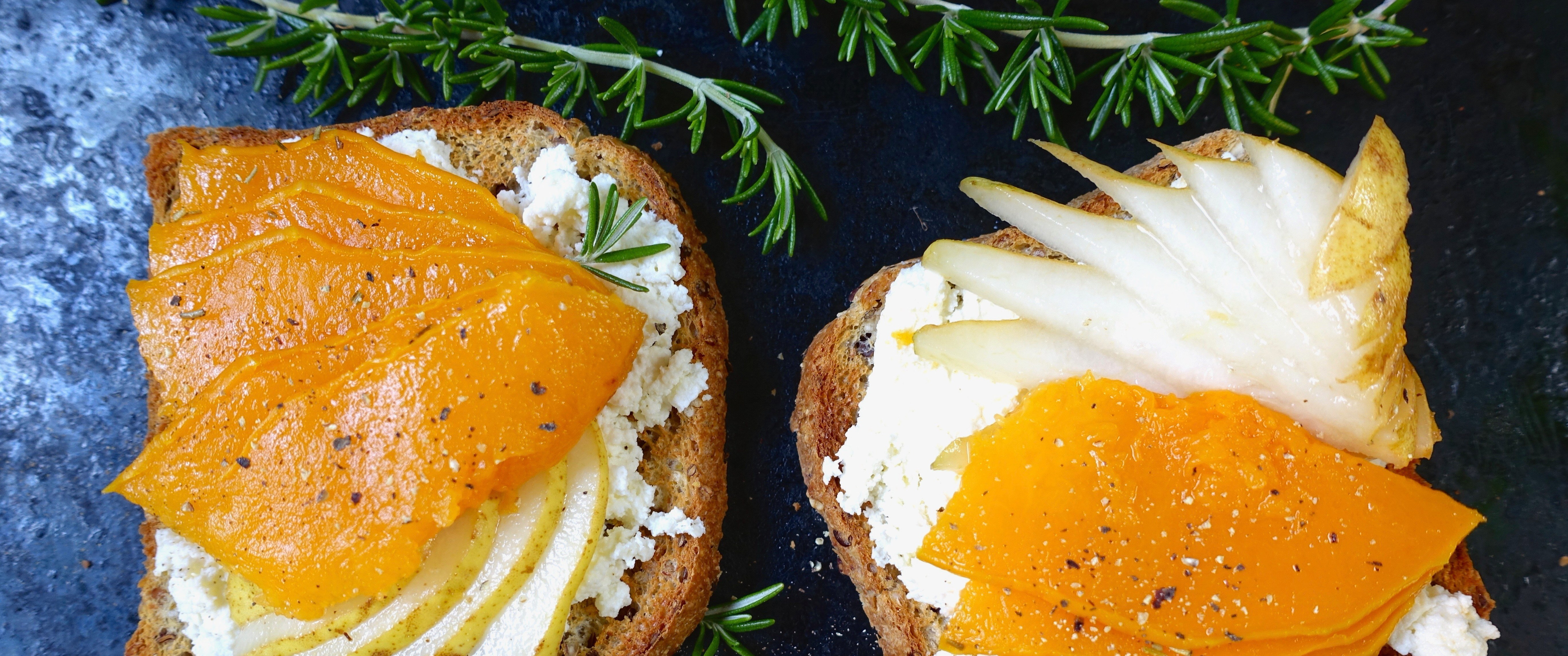 Pear Ricotta Toast Pear & ricotta toast with rosemary thyme hasselback butternut squash ...