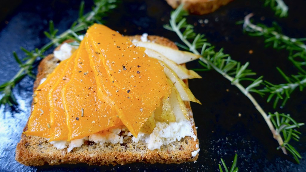 Pear & ricotta toast with rosemary thyme hasselback butternut&nbsp;squash
