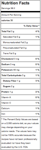 Bacio Balls Nutrition Label
