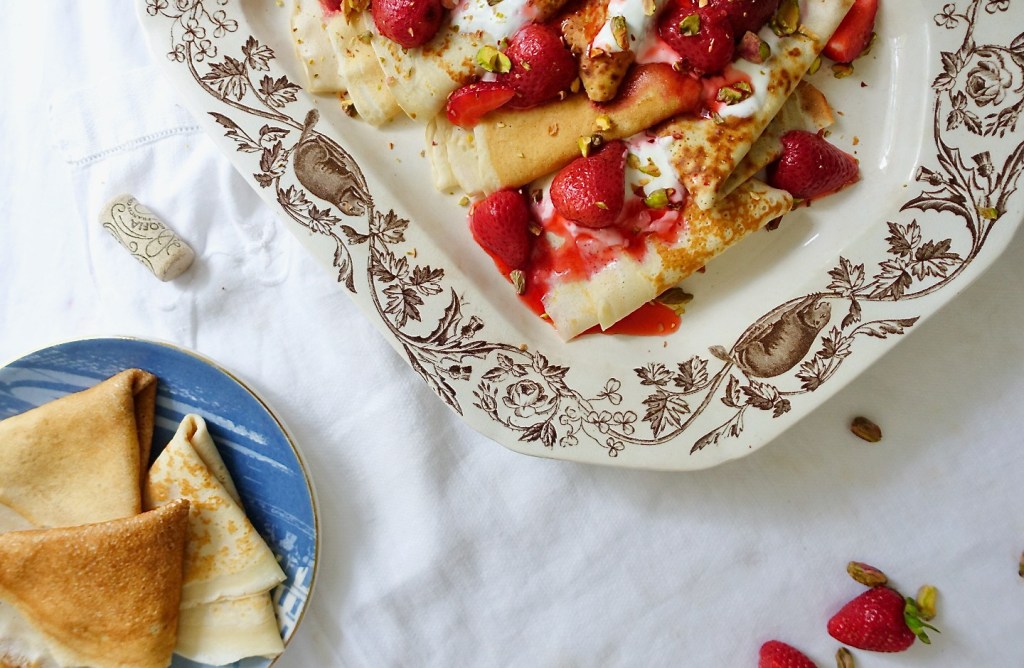 Crêpes with Rosé Poached&nbsp;Strawberries
